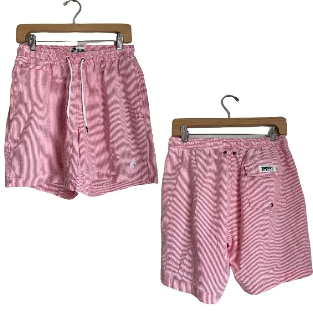 Trunks Surf & Swim Co. Pink Waffle Shorts Striped Beach Volleyball Sports